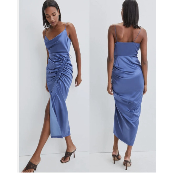 NWT Veronica Beard Natasha Stretch-Silk Slit Midi Dress Sz 4 Steel Blue #1B603